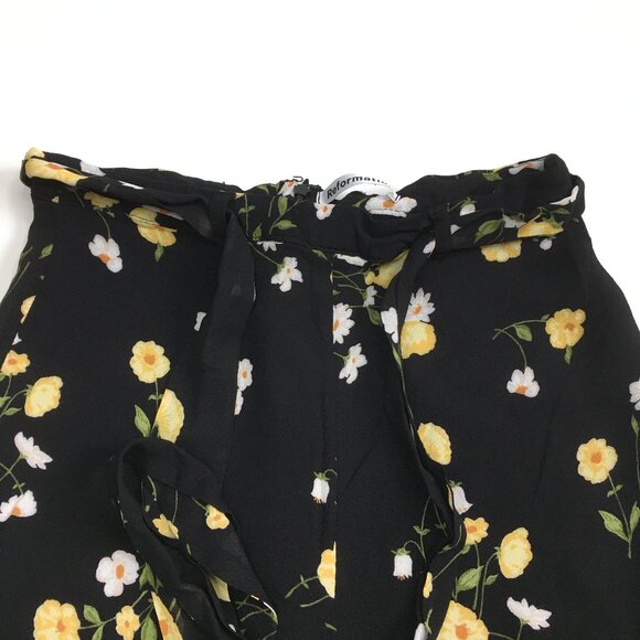 REFORMATION Piazza Black Floral Print Belted Wide Leg Palazzo Culotte Pant - Picture 5 of 13